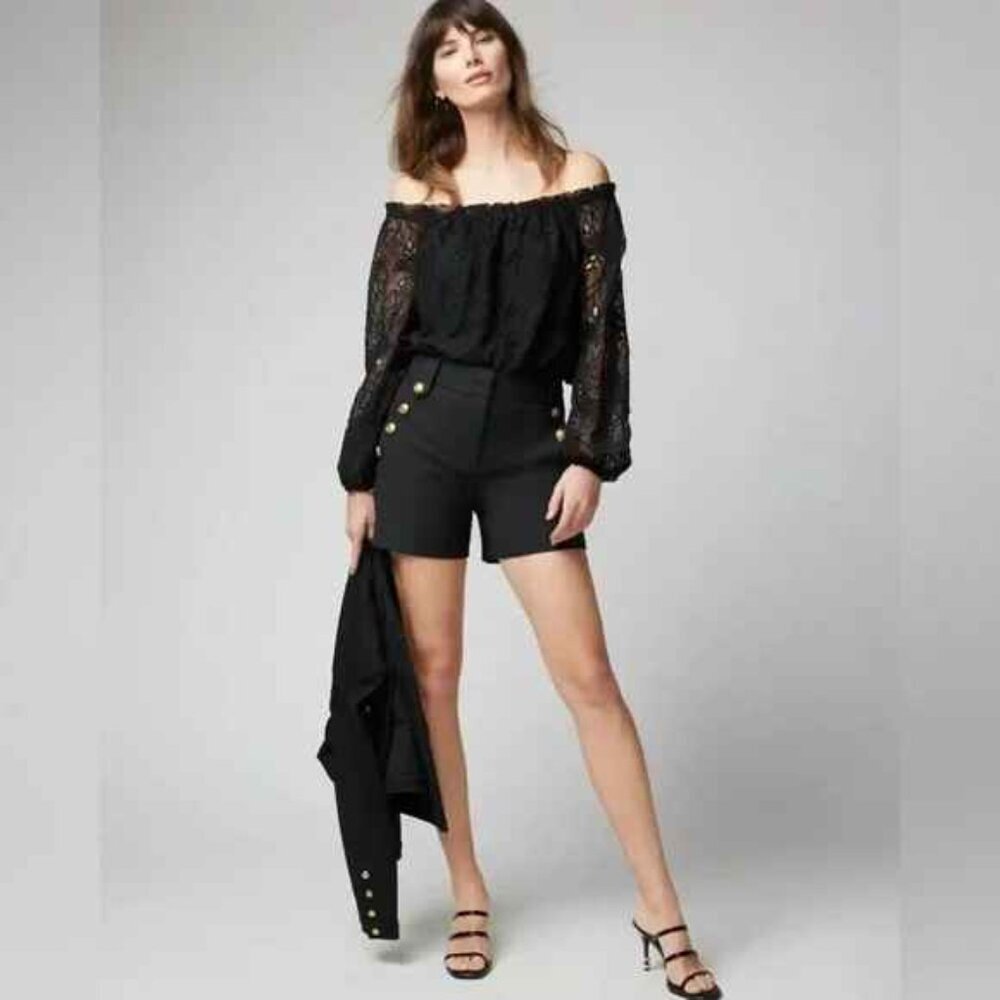 White House Black Market Off the Shoulder Long Sleeve Eyelet Top size M